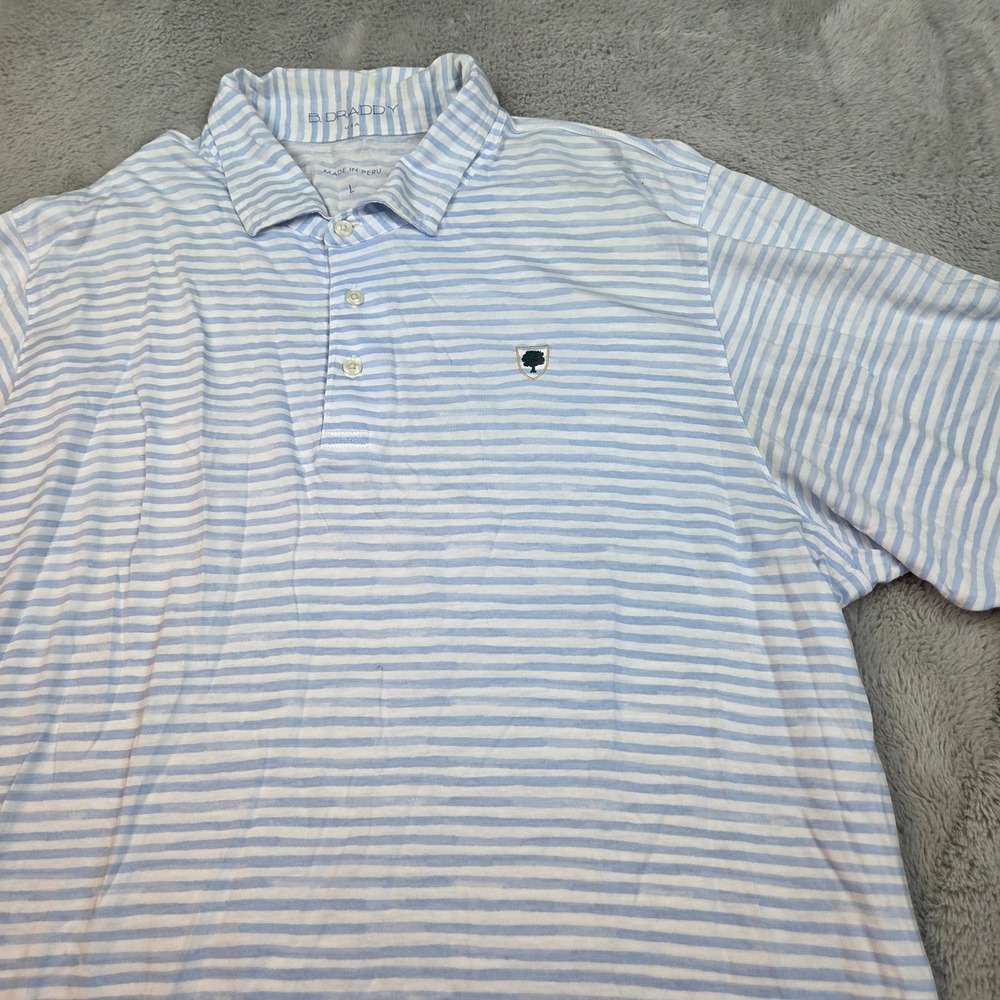 B. Draddy Polo Mens L Pima Cotton Striped Short Sleeve Golf Shirt Blue White